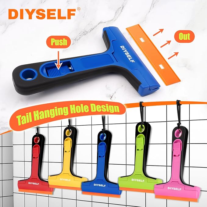 DIYSELF Glass Scraper Tool with 5 Pcs 4-Inch Plastic Blades for Stovetop | Wide 4-Inch Edge, Plastic Razor Blade Scraper for Glass, Labels, Stickers, Paint, Cooktops & Tile, Home Cleaning, Green