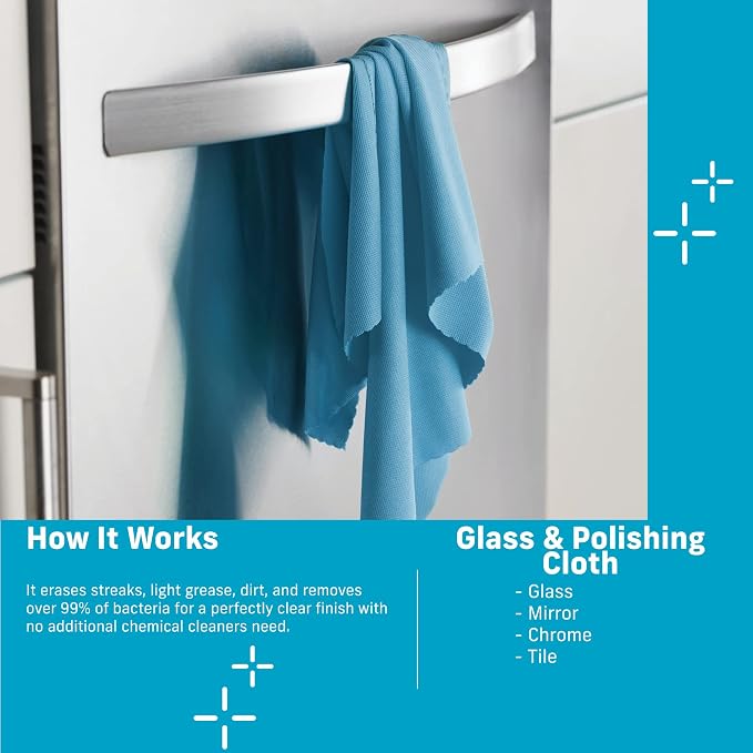 E-Cloth Glass & Polishing Cloth - Microfiber Cleaning Towel Cloth for Windows, Cars, Mirrors, Eyeglasses, & More, Streak Free Clean, Reusable & Machine Washable - Assorted Colors (4 Pack)