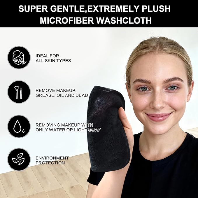SINLAND Microfiber Facial Cloths Fast Drying Washcloth 8inch x 8inch Absorbent Face Wash Cloth Soft Makeup Remover Cloths