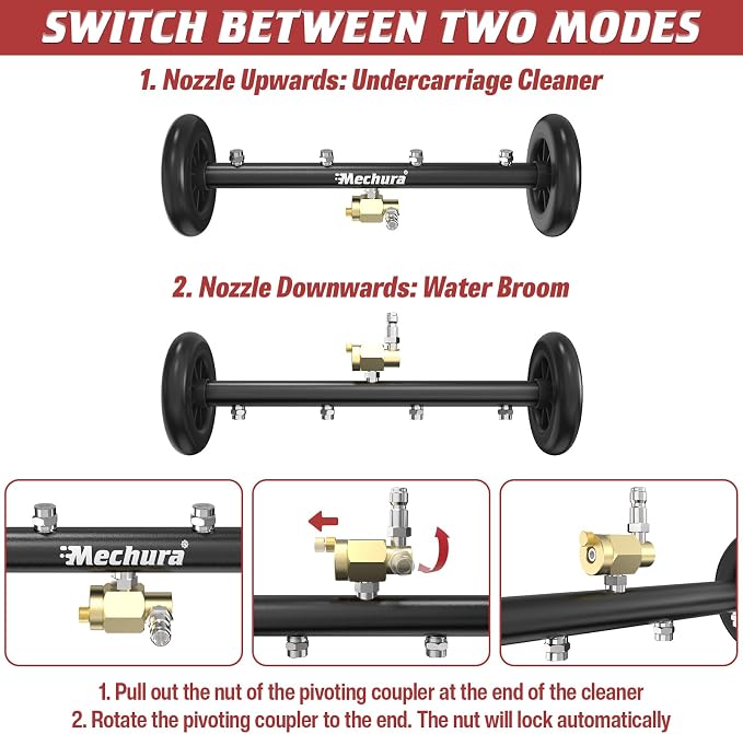 16 Inch Undercarriage Pressure Washer Attachment, 4000 PSI | Undercarriage Cleaner & Water Broom, 1/4" Quick Connect Pressure Washer Accessories with 3 Extension Wands, Black