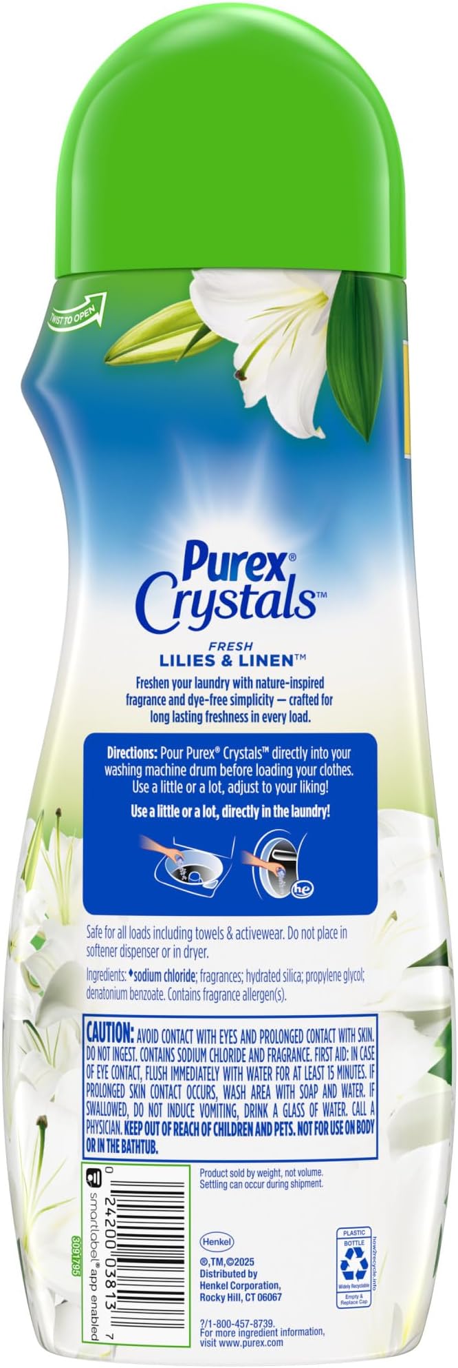 Purex Crystals In-Wash Scent Booster, Natural Elements, Fresh Lilies & Linen, 21 oz (Pack of 4), Long-Lasting Freshness & Odor Elimination Technology