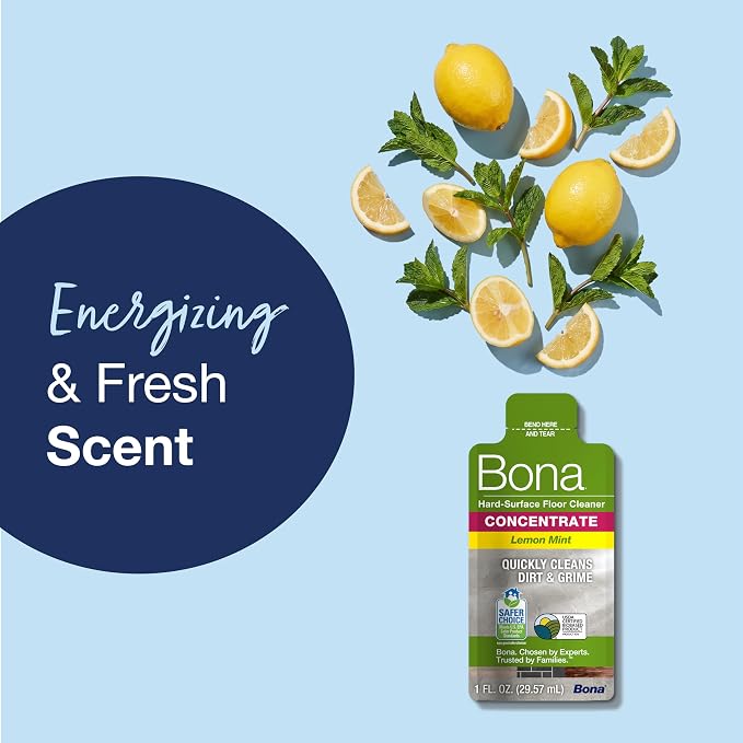 Bona Multi-Surface Floor Cleaner Concentrate, Lemon Mint Scent, 1 fl oz, Pack of 4 (Makes 128 fl oz) Spray Mop and Spray Bottle Refill – For Use on Stone, Tile, Laminate, and Vinyl Floors