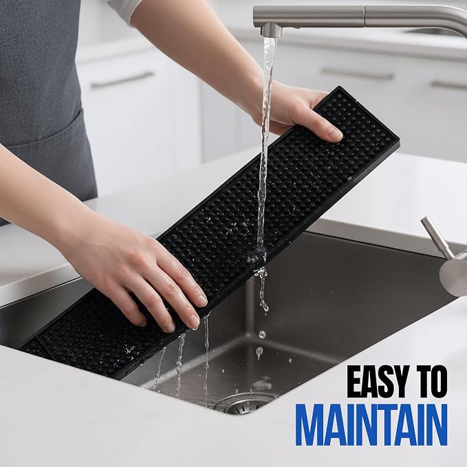 Black Bar Mats 24" x 3" – Non-Slip Rubber Bar Service & Spill Mats for Countertop, Bartending, Coffee Bar, Kitchen, Restaurant (Pack of 2)