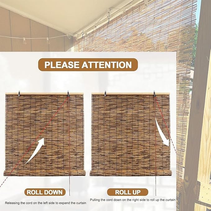 Outdoor Roller Blinds, Retro Bamboo Roll-Up Shades Anti-UV And Waterproof, Bamboo Blinds For Indoor/Outdoor Porch Privacy, Lifting, Sun Protection 18" 24" 36" 48" 56" 60" 72"W, Cordless ( Size : 42x48