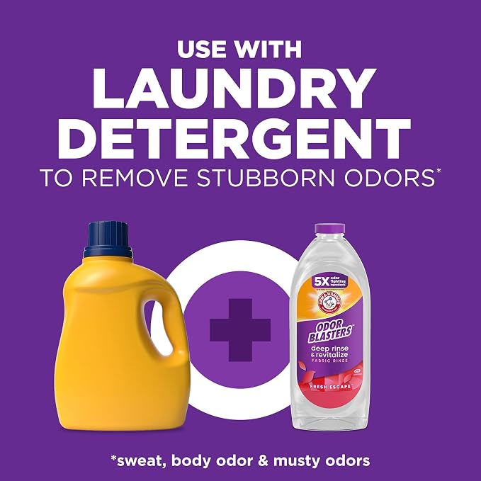 ARM & HAMMER Odor Blasters Fabric Rinse, Fresh Escape Scent, 50 Fl Oz | Deep Rinse and Revitalize, Removes Sweat and Musty Odors, Laundry Additive