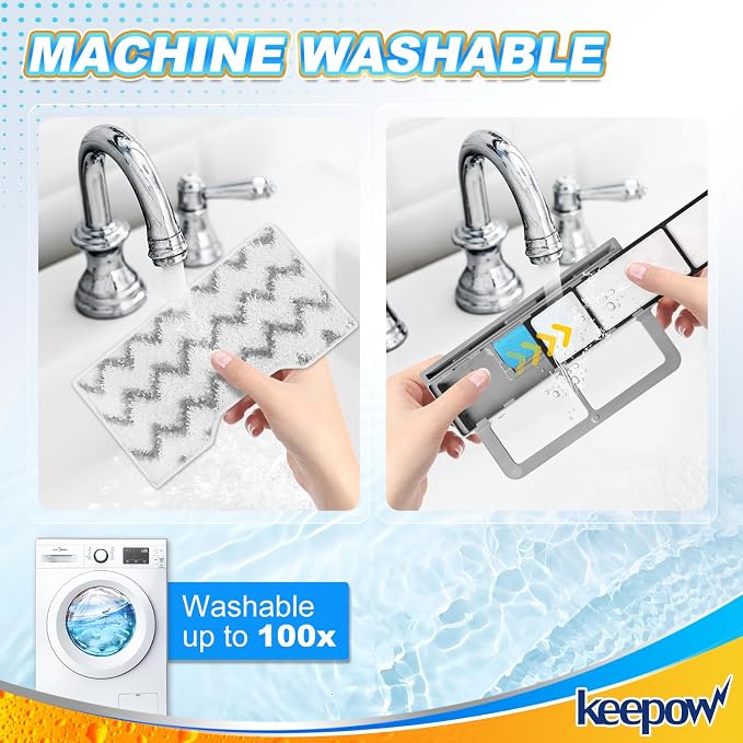 KEEPOW Reusable Mop Replacement Pads Compatible with Shark Vacmop VM252 | VM401 VM252P10 VC205 VM180 VM190 VM200 QM250 VM250 Washable Microfiber Mop Vac Pads Refills with Upgraded Design,1+2+4 Pads