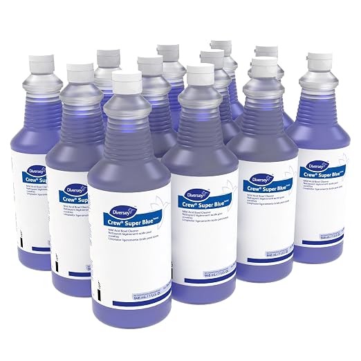 Diversey CREW 94476081 Super Blue Mild Acid Liquid Toilet Bowl Cleaner, Removes Rust, Scale & Stains, Citrus Scent, Ready-to-Use Squeeze Bottle, 32-Ounce (Pack of 12)