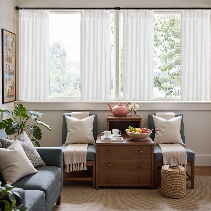 jinchan Linen Pinch Pleated Back Tab Tier Curtains, 38x54, 2 Panels, White | Light filtering,small window treatment,cafe curtains,machine washable,farmhouse,kitchen,bathrooms,laundry