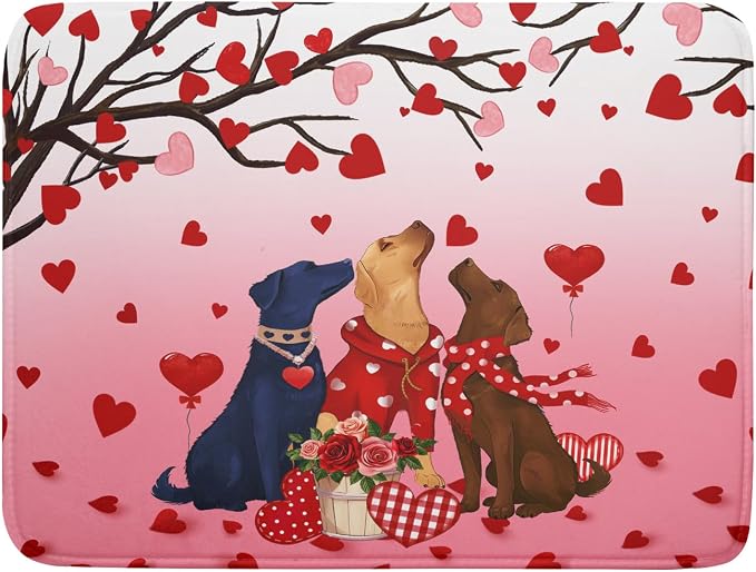 Love Dog Dish Drying Mat 18"x24" Red Heart Microfiber Dish Drainer Mat Hanging Loop Absorbent Fast Dry Pad Kitchen Counter Bar Accessories