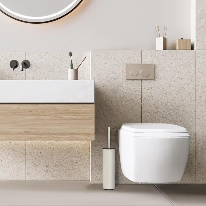 BGL White Toilet Brush and Holder,Stainless Steel Toilet Brushes for Bathroom with Holder