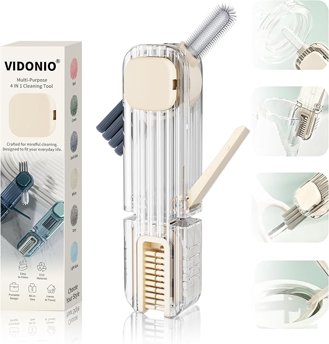 VIDONIO 4 in 1 Cup Lid Gap Cleaning Brush, Multifunctional Insulation Bottle Cleaning Tools, Mutipurpose Tiny Silicone Cup Holder Cleaner, Home Kitchen Cleaning Tools