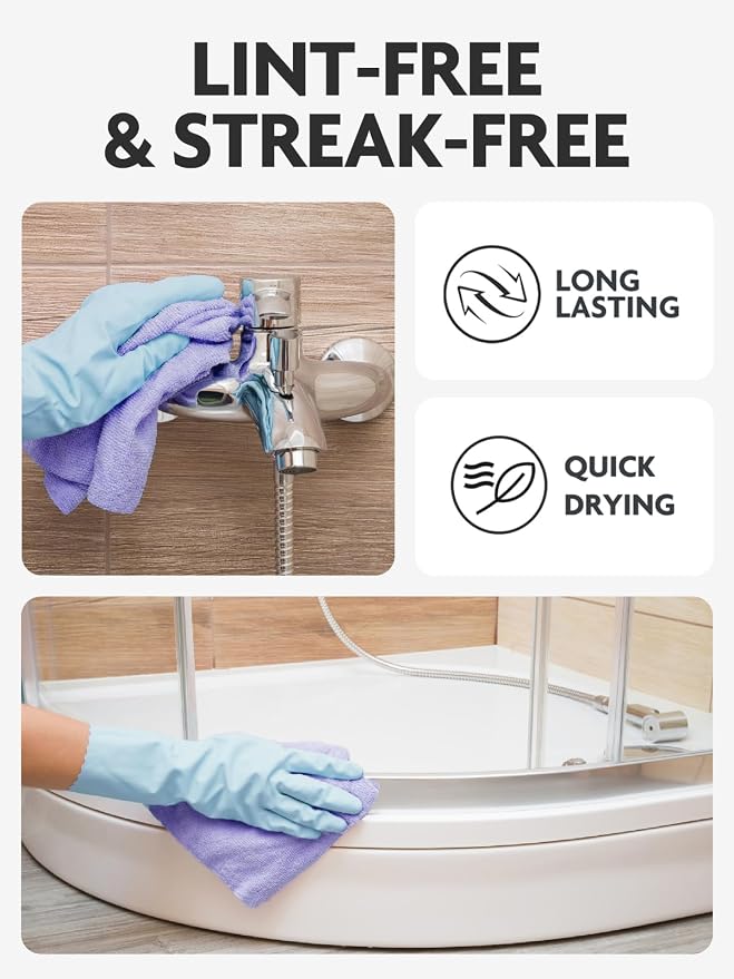 Fantasticlean Microfiber Cleaning Cloth Roll- 40 Sheets, 12"x12" (Lavender) | Super Absorbent, Lint-free, Tear-away Microfiber Towel Roll, for All-Purpose Cleaning, Reusable Alternative to Paper Towels