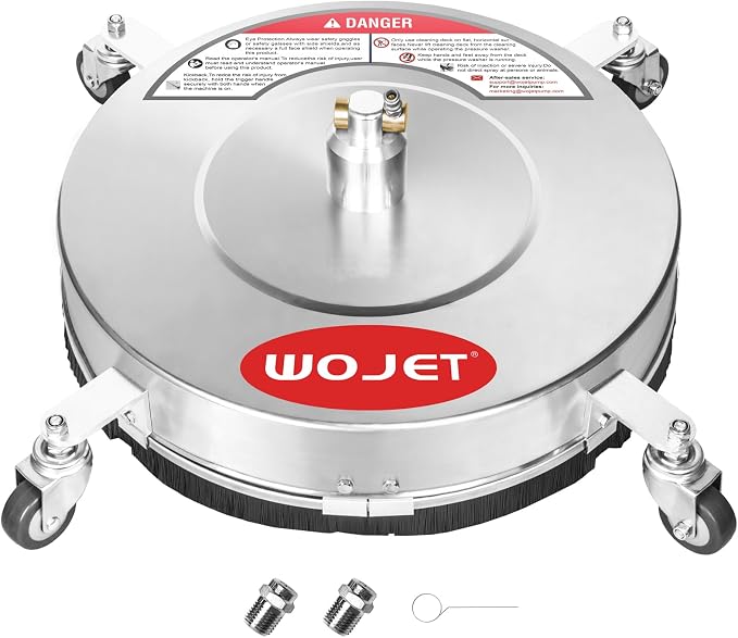 WOJET 16" Stainless Steel Pressure Washer Surface Cleaner, Professional Grade Power Washer Surface Cleaner Attachment for Concrete Driveway, Patio, Deck, Sidewalk, Fits Gas & Electric Washers 4500 PSI