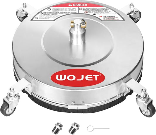 WOJET 16" Stainless Steel Pressure Washer Surface Cleaner, Professional Grade Power Washer Surface Cleaner Attachment for Concrete Driveway, Patio, Deck, Sidewalk, Fits Gas & Electric Washers 4500 PSI