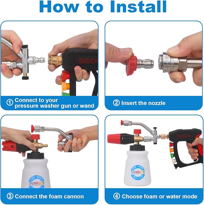 Short Wand Pressure Washer Gun Foam Cannon 1/4" Quick Connector Pressure Washer Accessory,Car Wash Foam Gun Dual Ended Shift Connector 5 Pressure Washer Nozzles M22-14, M22-15 Brass Fittings