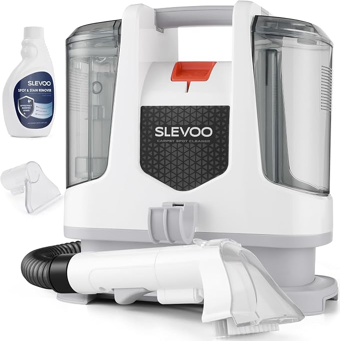 Slevoo 400W 18Kpa Carpet Cleaner Machine with 1 Bottle Cleaning Solutions | Strong Suction Upholstery Spot Cleaner for Pet Accidents Car Interiors Rugs Furniture, Dual 40oz Tanks, 16.4ft Cord, White