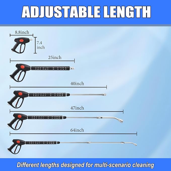 M MINGLE High Pressure Washer Gun, Extension Wands and 30 Degree Curved Rod for Hard-to-Reach Areas, M22 15mm or M22 14mm Fitting, 5 Nozzle Tips, 4000 PSI