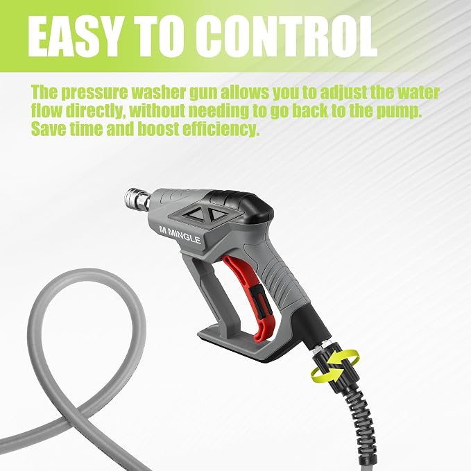 M MINGLE Sewer Jetter Kit for Pressure Washer 100 FT, Drain Cleaner Hose with Power Washer Gun, 1/4 Inch NPT Corner Rotating and Button Nose Sewer Jetting Nozzle, Orifice 4.0, 4.5
