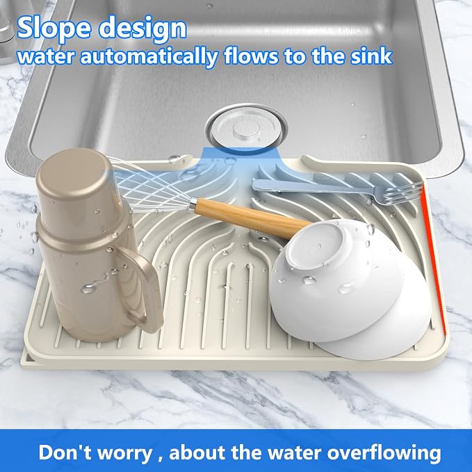 Dish drying mats for kitchen counter,14.6"×11"Silicone Self-Draining mat | Various sizes and colors,Self-Draining Slope Structure,Enabling faster drying,Heat-Resistant,Easy to clean,Food-grade