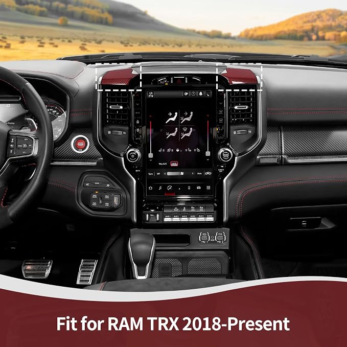 for RAM TRX Center Dashboard Storage Bin Trim Cover Fit for RAM TRX 2018-Present Red Carbon Fiber Interior Accessories