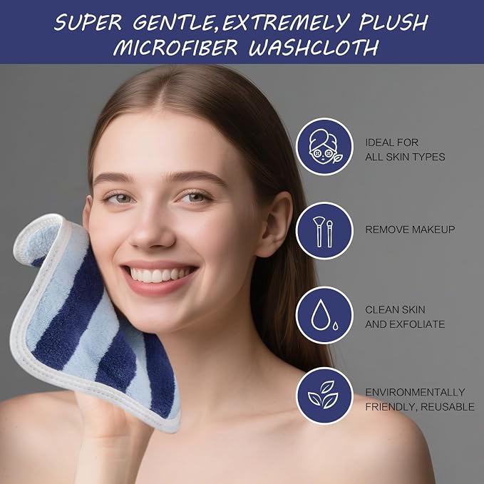 SINLAND Microfiber Facial Cloths Fast Drying Washcloth 8inch x 8inch Absorbent Face Wash Cloth Soft Makeup Remover Cloths