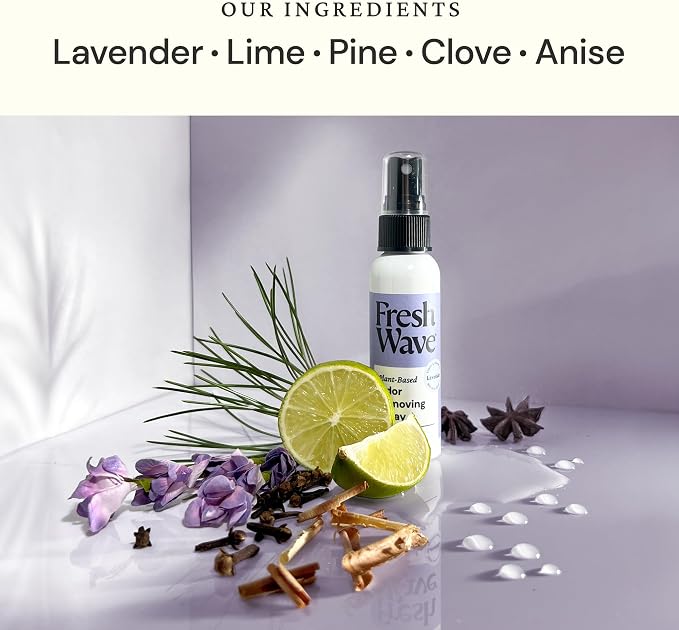 Fresh Wave Odor Eliminator Room Spray, 2 oz Travel Size, 2-Pack, Lavender | Plant oil formula with lime, pine needle, and cedarwood, Neutralizes air and fabric odors, Non-hazardous, Pet-safe