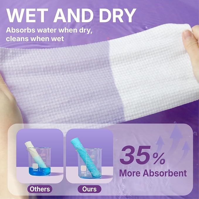 Disposable Face Towels XL, 200 Count | 10" x 12" Ultra Thick Facial Cleansing Cloths, Soft Dry Wipes for Sensitive Skin, Lint-Free Makeup Remover Towelettes
