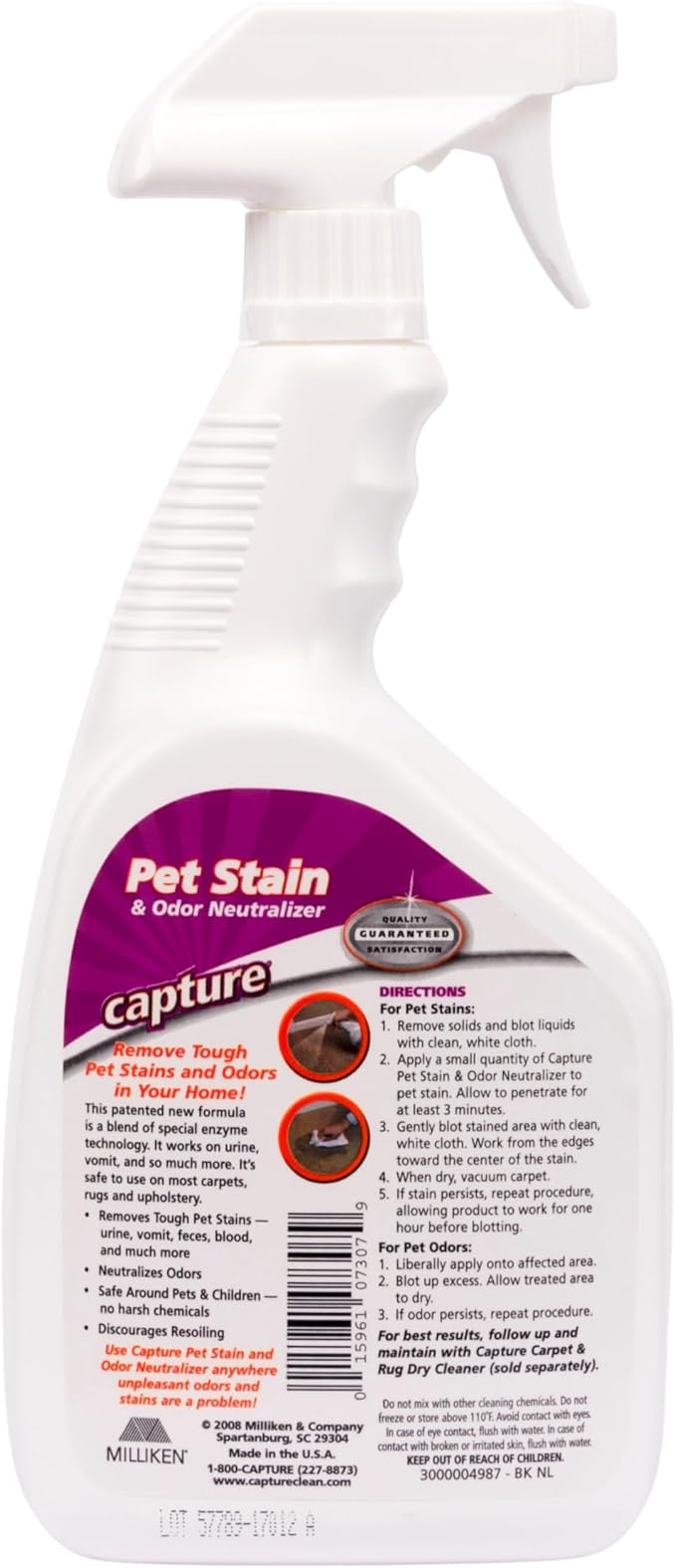 Capture Pet Stain & Odor Remover - Enzyme Pet Odor Eliminator for Home, Carpet Stain Remover for Cats & Dog Pee, Cat Urine Destroyer, Carpet Cleaner Spray - 32oz Spray Bottle