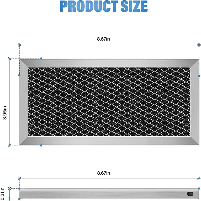 8Pcs Microwave Charcoal Filter Replacement for GE JX81H WB02X10956, Microwave Filter Replacement 8.67" x 3.95" Air Carbon Filter