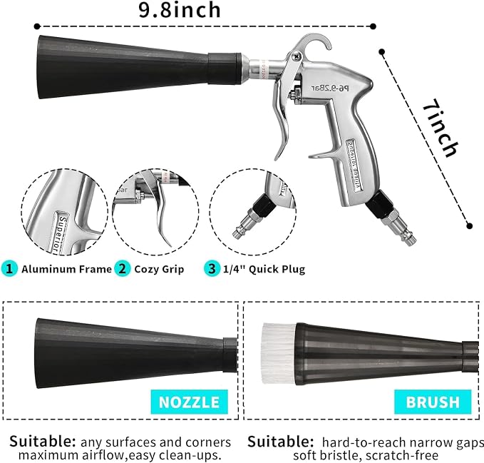 GOCCIDA Air Blower Gun Interior Car Detailing Tools for Car Detailing | Car Detailing Kit Interior Cleaner,Car Detailing Tools for Car Quickly Blasts Dirt and Dust with Nozzle and Dusting Brush