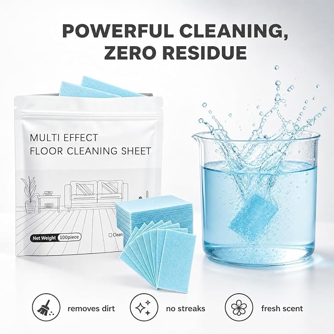 Floor Cleaning Tablets, 100 Count, Concentrated Multi-Surface Cleaner for Hardwood, Tile, Laminate & More (Blue Camellia)