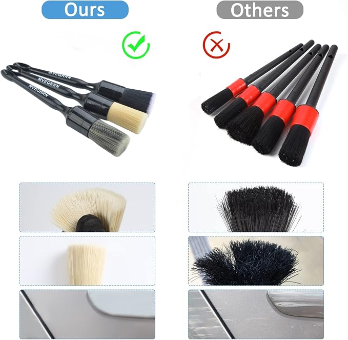 MVEQRRN 3PCS Car Detailing Brush Set, Boars Hair & Soft Auto Brushes | No Scratch,Detailing Brush for Air Vent,Leather Seat,Detail Brushes Car Detailing for Interior Exterior