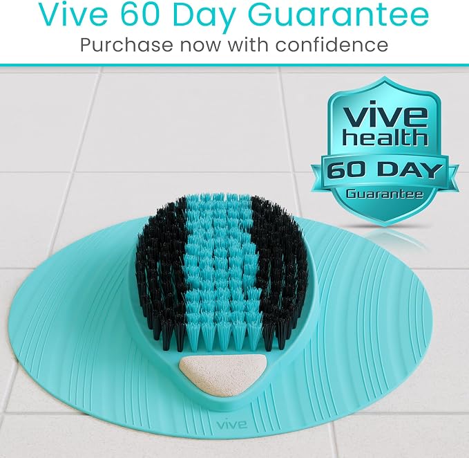 Vive Foot Scrubber for Shower Floor - Feet Cleaner for Dead Skin with Pumice Stone - Massager and Brush Exfoliating - Callus Remover, Improve Circulation and Relieves Pain - Nonslip Suction Cups