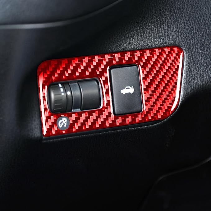 Real Carbon Fiber Decals Headlight Switch Button Cover Red Trim Stickers Compatible with Scion FR-S 2013 2014 2015 2016 / Toyota 86 2017 2018 2019 2020 Accessories Type-A