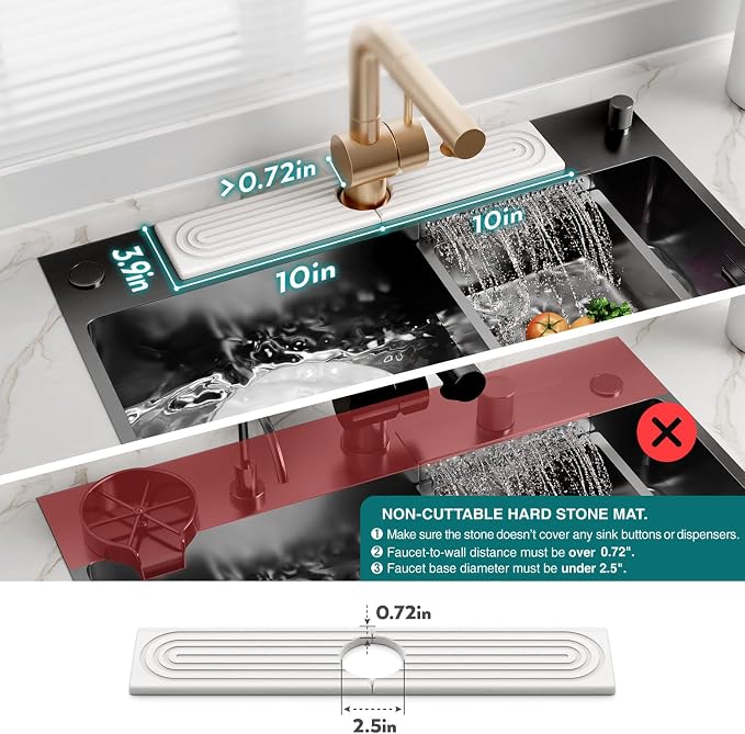 Eormoe Stone Faucet Mat for Kitchen Sink – Diatomite Drying Stone Mat & Sink Protector, Prevents Moisture – Sink Splash Guard Water-Absorbing Stone Tray for Bathroom Counter (Light Grey, 20" x 3.9")