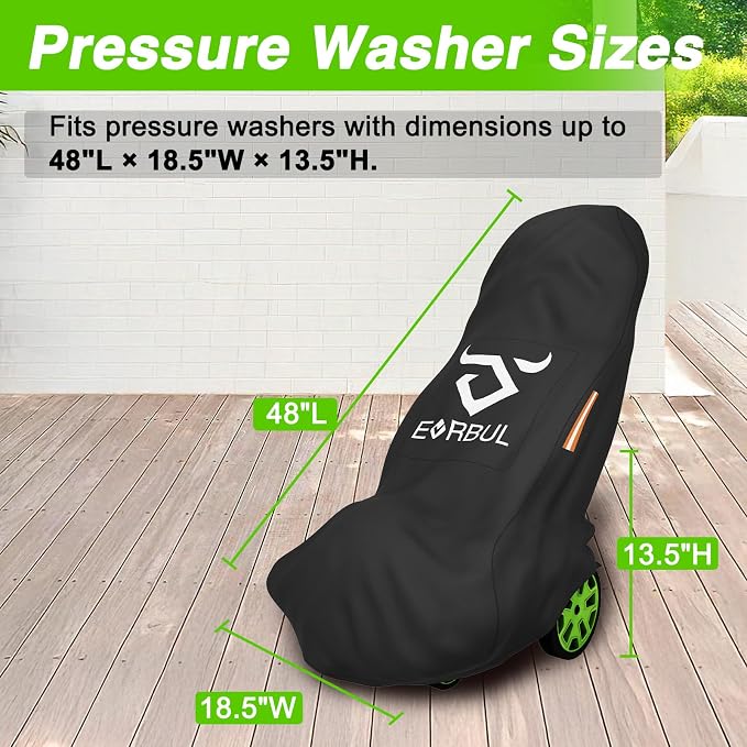EVRBUL Universal Pressure Washer Cover, Heavy Duty 420D Waterproof Pressure Washer Cover for 48"L x 18.5"W x 13.5"H Vertical or Horizontal Style Pressure Washers