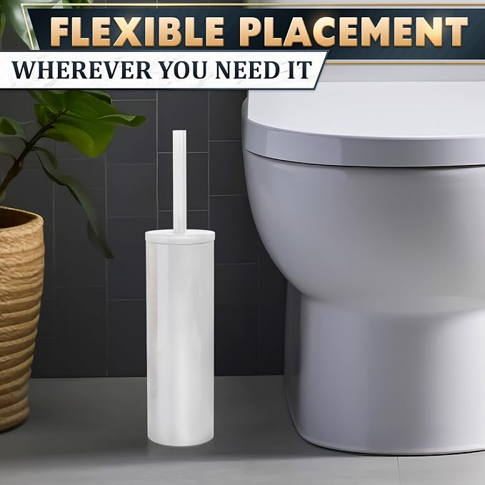 Stainless Steel Toilet Brush and Holder Set, Splash Guard (White) | White Toilet Bowl Brush and Holder Set, Removable Bowl, Dense Bristles, Long Handle, Scratch Resistant, for Modern Bathrooms