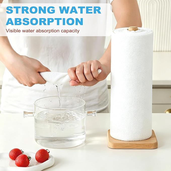 Puomue 55 Pack Microfiber Cleaning Cloth Roll, Tear Away Reusable Towels, 11" X 9", Ultra Absorbent & Lint Free Microfiber Cloth for Cleaning Cars, Kitchen, Window, and Shop (White, 9”X11”-55PK)