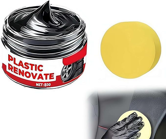 Plastic Restoration Polish Cream Scratch Repair Wax Car Interior Trim Restorer Non Greasy Shine Protective Cleaner for Dashboard Door Panel Tire Care (80g)
