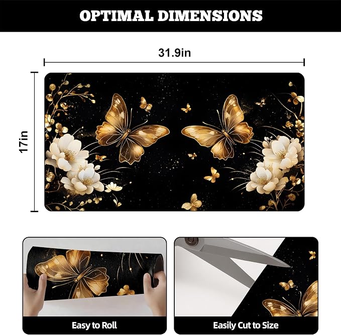 Dish Drying Mat Large Coffee Mat Absorbent Drying Mat for Kitchen Counter Coffee Bar Accessories 32"x 17", Gold Butterfly