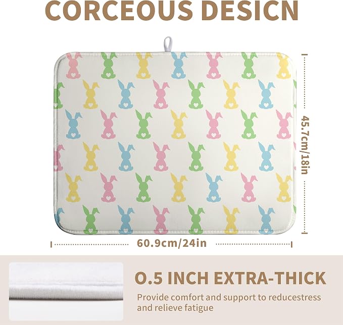 Easter Bunny Dish Drying Mat Colorful Cute Rabbits Kitchen Drying Mat Spring Microfiber Dish Dryer Pad Absorbent Reversible Dish Drainer Rack Mat Washable Dish Mat for Kitchen Countertop 18x24 Inch