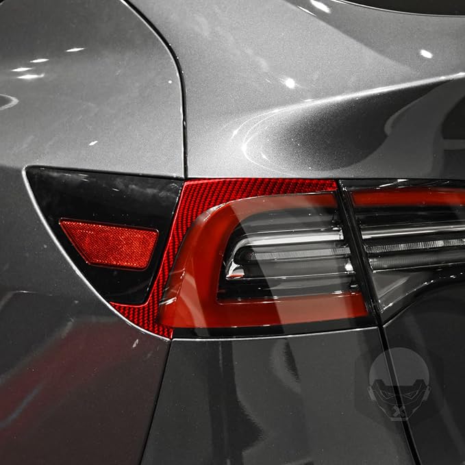 Red Real Carbon Fiber Trim for Tesla Accessories | for Model 3 2017-2022 / Model Y 2020-2024 Headlight Eyebrow Sticker Interior Thick Overlay Decal