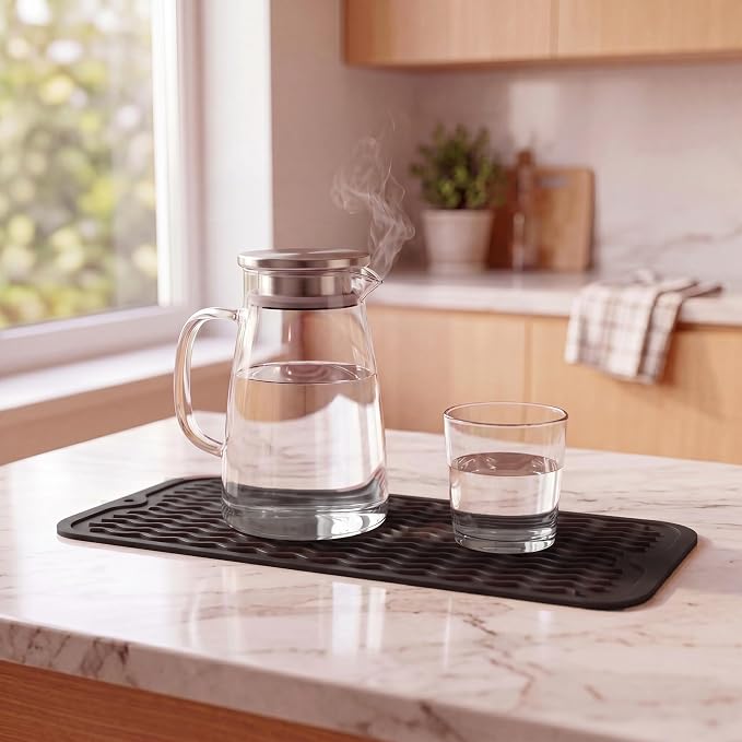 MicoYang Silicone Dish Drying Mat for Multiple Usage,Easy clean,Eco-friendly,Heat-resistant Silicone Mat for Kitchen Counter,Sink,Bar,Bottle,or Cup Coffee M 17 inches x 6 inches