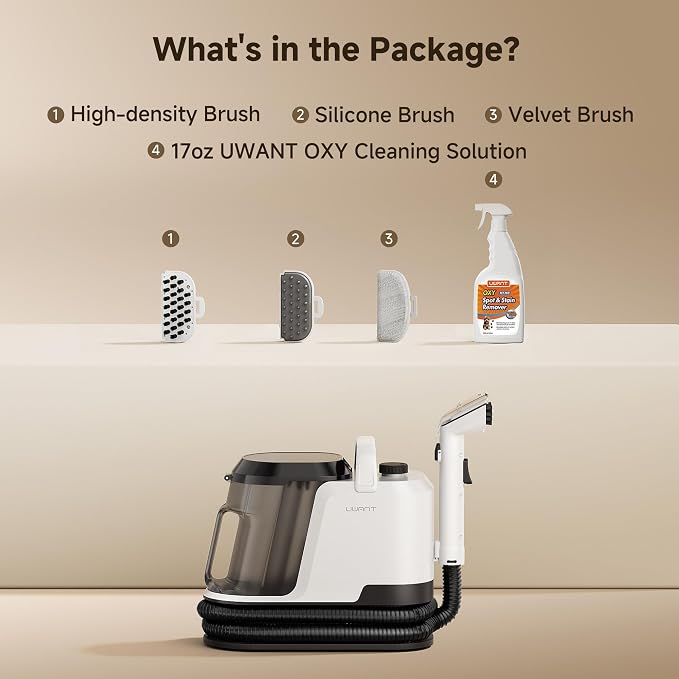 Uwant 18Kpa Upholstery Cleaner Machine with Pet Pro Solution&Tools | Portable Carpet Cleaner with 3 Brush Heads for Cars, Pets 2in1 Carpet Cleaner Machine for Spot, Rugs, Couch