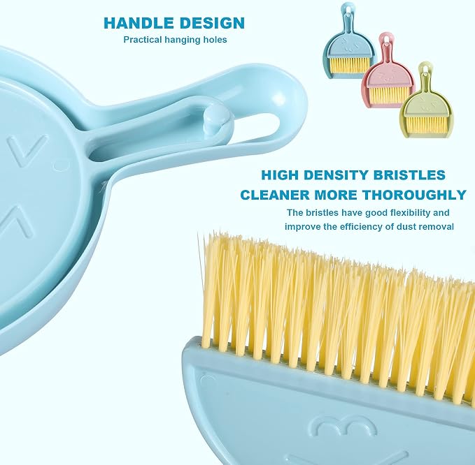 3PCS Mini Broom and Dustpan Set for Home, Car, Kitchen, Table, Kids - Durable Plastic Bristles, Handheld, Hangable, 3 Colors | Durable Plastic Bristles, Handheld, Hangable, 3 Colors