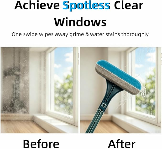 3-in-1 Screen Cleaning Brush with Squeegee - Window Mesh Cleaner & Pet Hair Remover for Couch, Door Mesh & Window Groove, Dust Removal Brush for Home Cleaning (Cyan Blue)