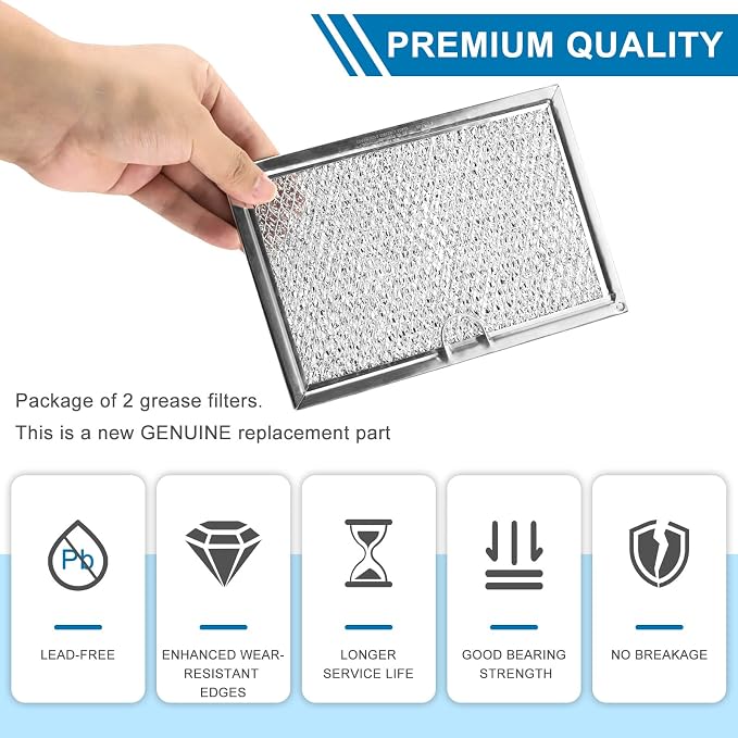 Microwave Grease Filter Replacement 7.625" x 5" for G.E Fri.gi.daire 5304464105 5304517871 WB06X10608 5304509444 Microwave Vent Filter (2-Pack) - BY AMI PARTS