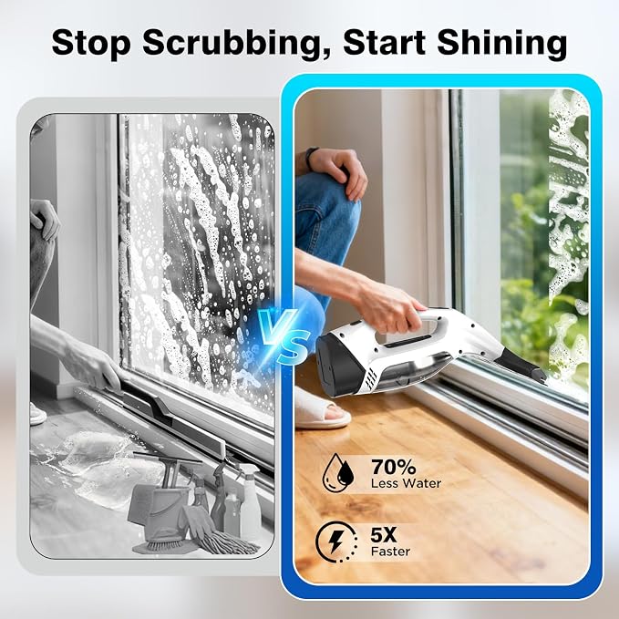 Window Vacuum Squeegee Cordless, 2000Pa Electric Window Cleaner Tool with 2200mAh & 150ml Water Collection Tank, Window Cleaning Kit Shower Squeegee for Glass Doors, Mirrors, Car Windows(White)