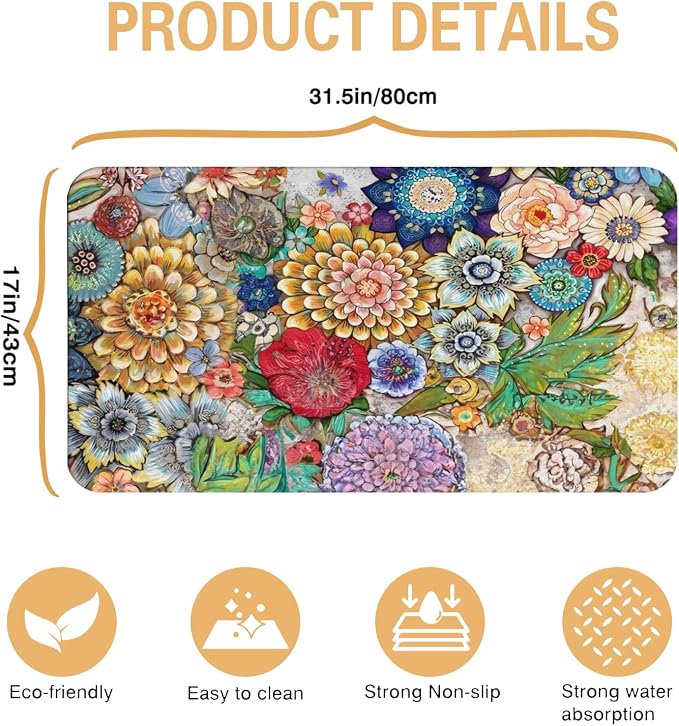 Kitchen Countertop Dish Drying Mat,Super Absorbent Coffee Bar Mat for Maker Espresso Machine, Anti-Slip Accessories for Kitchen Countertops 17x31 Inch