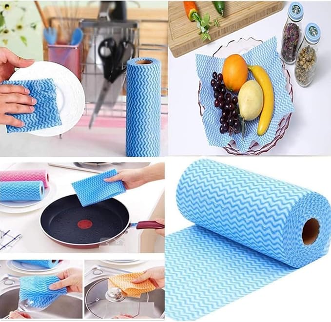 Disposable Cleaning Cloths Reusable Dish Towels Blue Kitchen Handy Wipes on Rolls 4 Roll 200 Pcs 9.84"x 13.39"